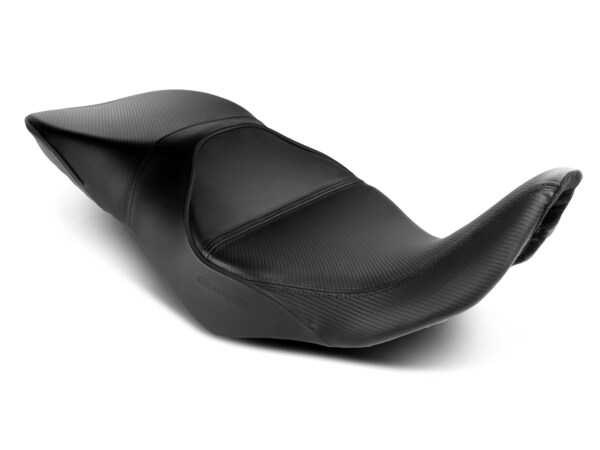Sargent Cycle Products' REVolution OEM Motorcycle Seat Upgrade for the Suzuki V-Strom 800 2023+ shown with CFX, all black, low version.